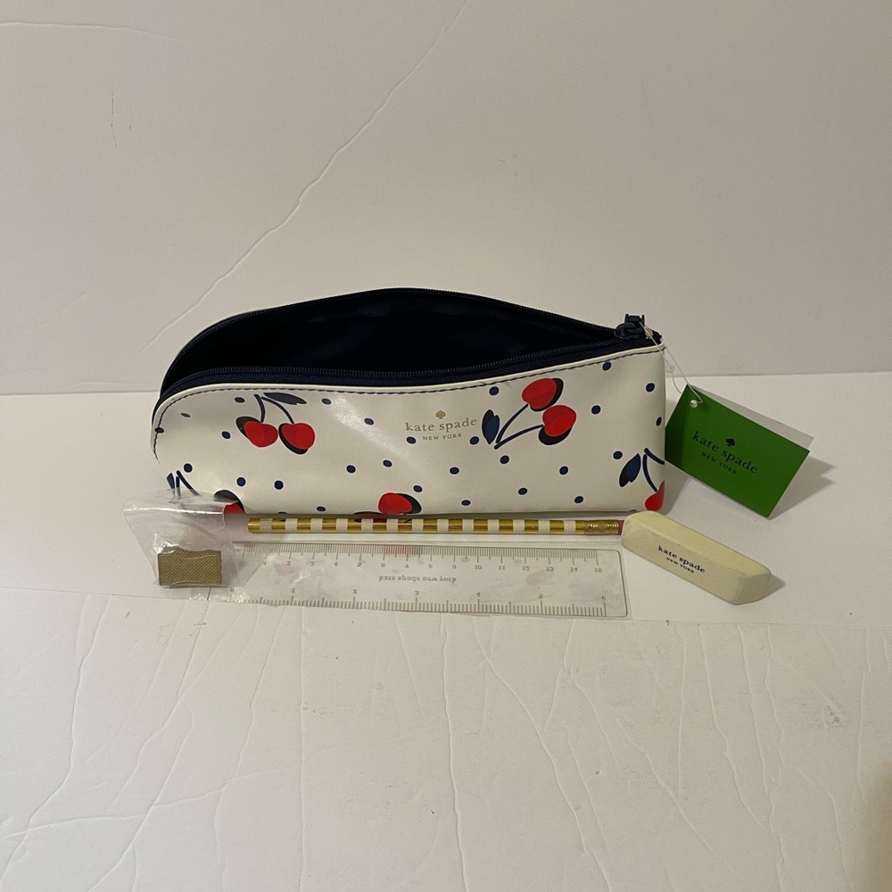 Kate Spade Vintage Cherry & Polka Dot Pencil Case with Accessories - NWT * - Picture 3 of 4